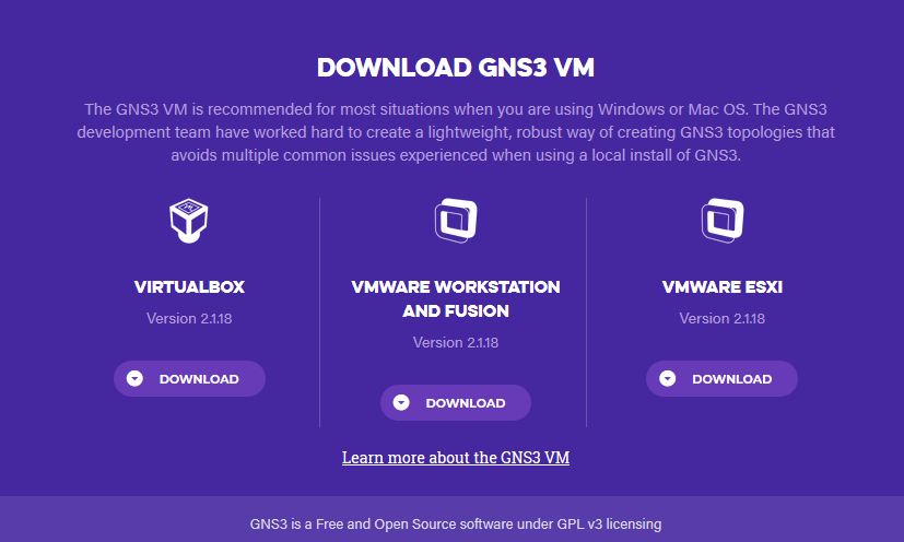 GNS3 VM VirtualBox Version 2.1.18